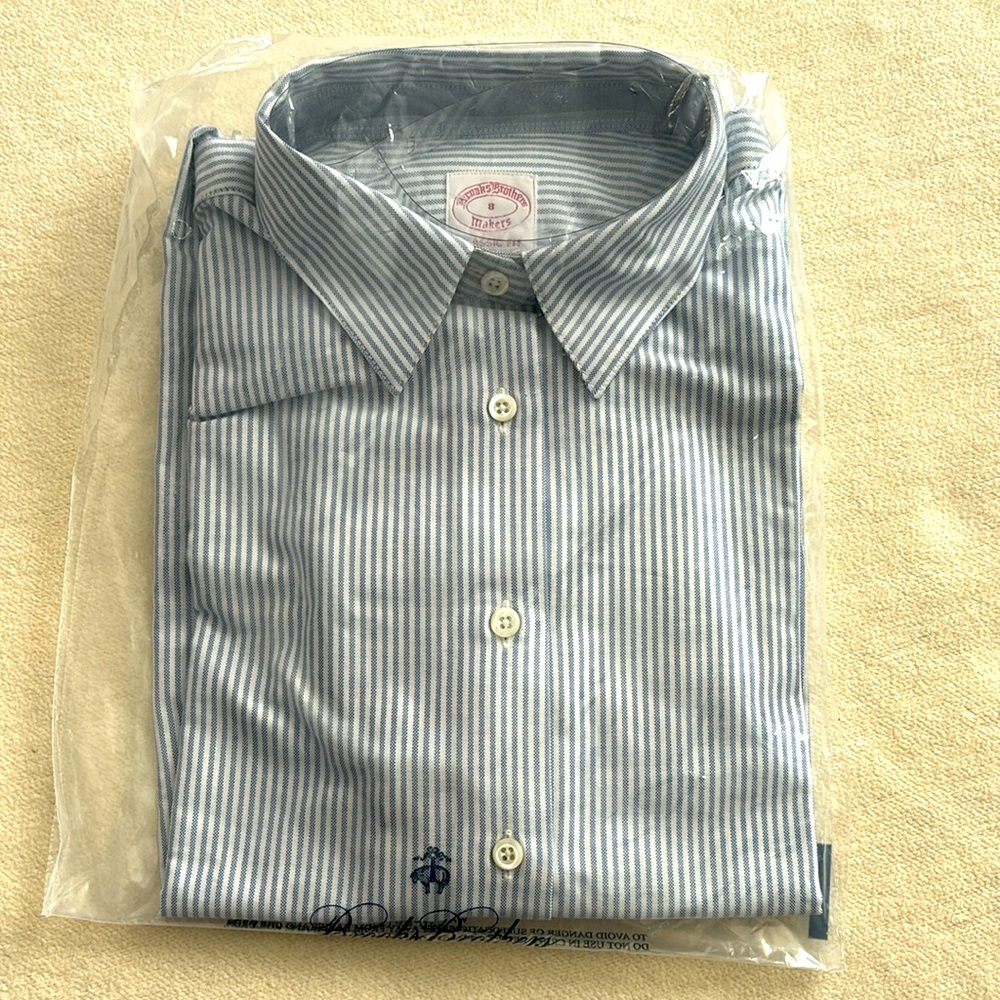 Brooks Brother Classic fit Supima Cotton shirt Size 8 Blue/White stripes NWT